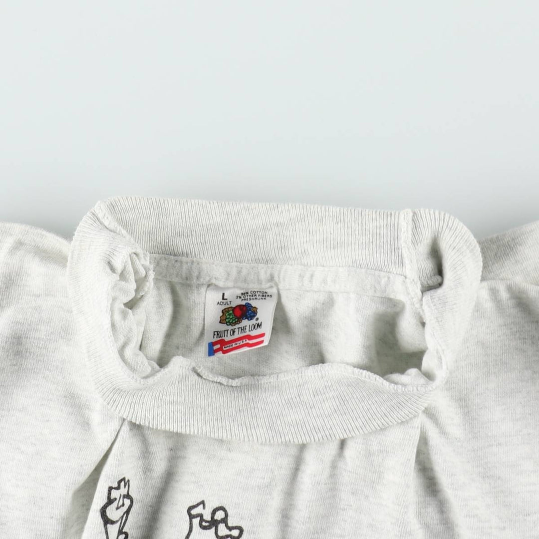 90'S Fruit of the Loom printed T-shirt, made in the USA, men's size L, vintage cotton gray type Vintage Second Hand