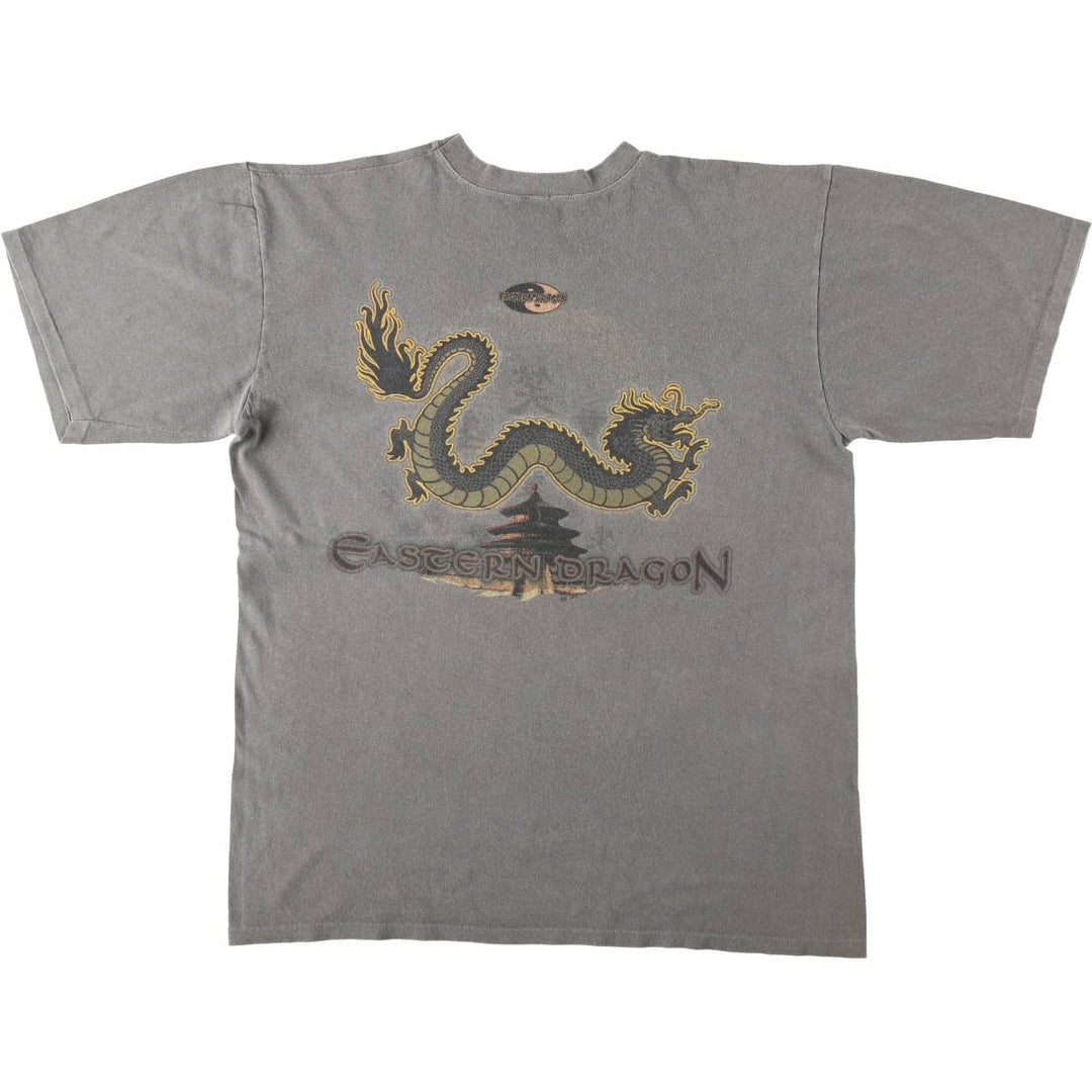 90'S SAVVY Dragon Pattern Print T-Shirt, Made in Canada, Men's Size L (approx.), Vintage cotton gray type Vintage Second Hand