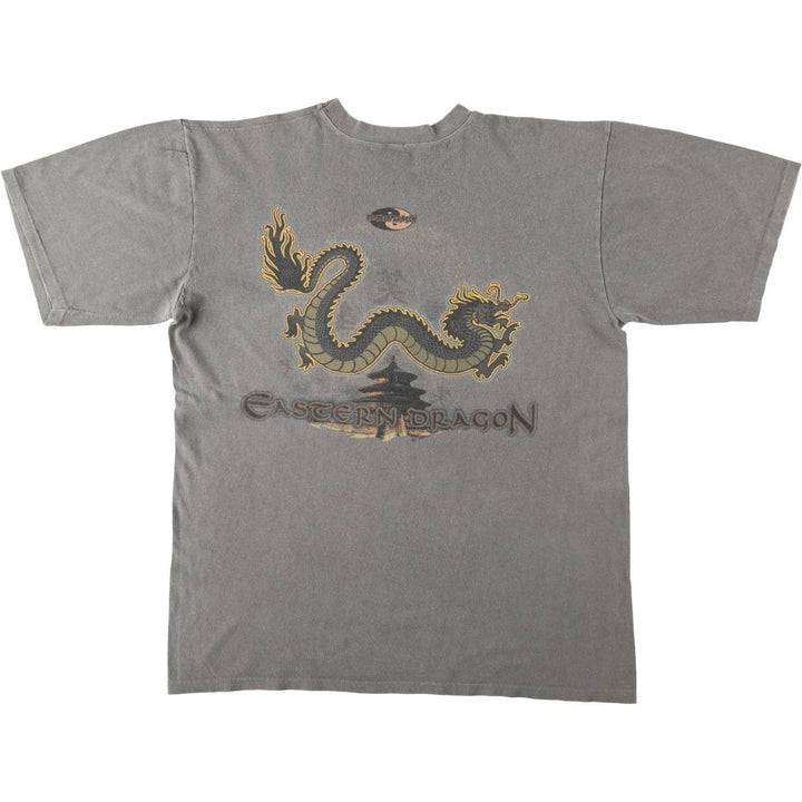 90'S SAVVY Dragon Pattern Print T-Shirt, Made in Canada, Men's Size L (approx.), Vintage cotton gray type Vintage Second Hand
