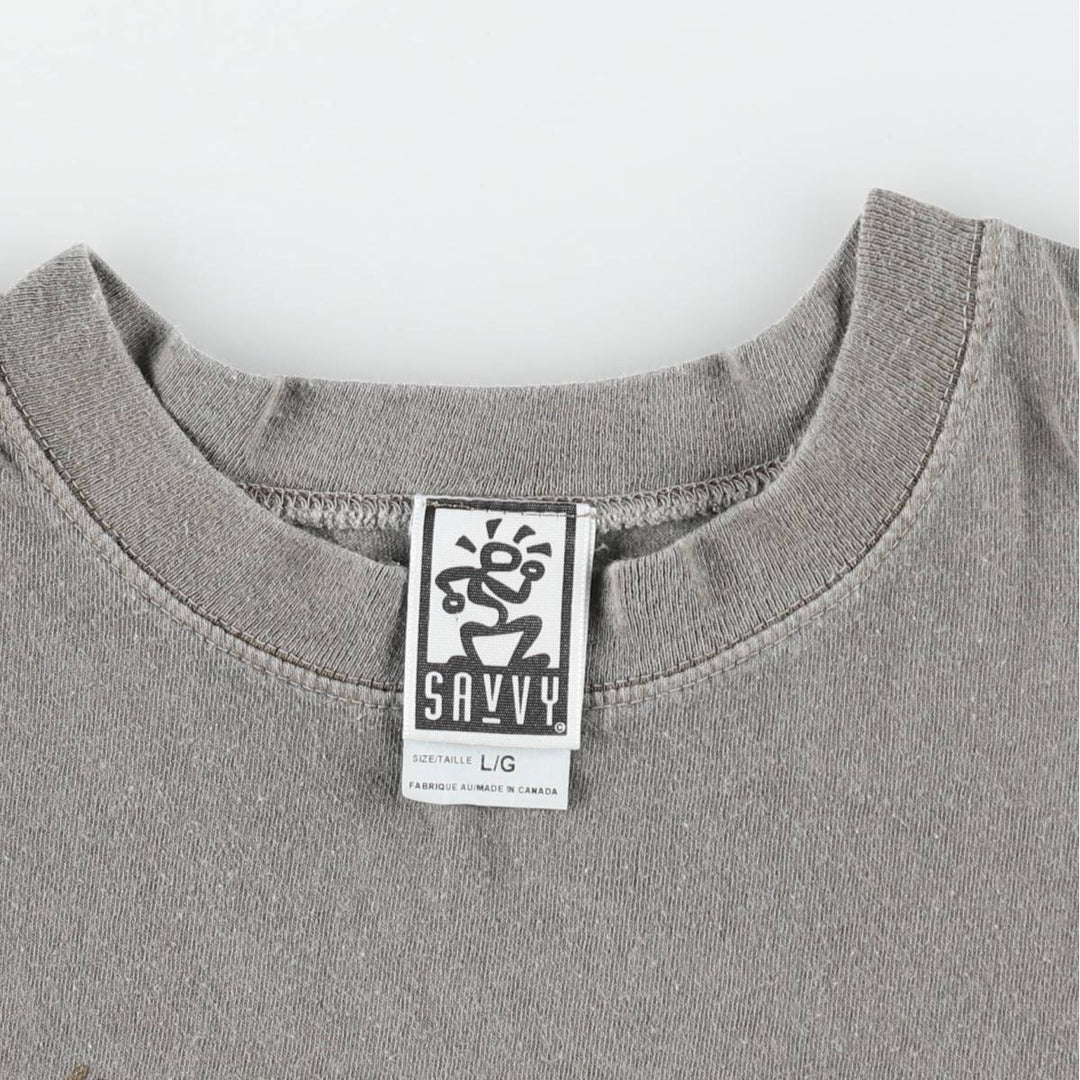 90'S SAVVY Dragon Pattern Print T-Shirt, Made in Canada, Men's Size L (approx.), Vintage cotton gray type Vintage Second Hand