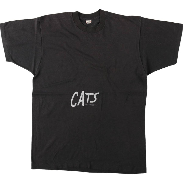 80'S Screen Stars Cats print T-shirt, Made in USA, Men's size L equivalent, Vintage cotton black type Vintage Second Hand