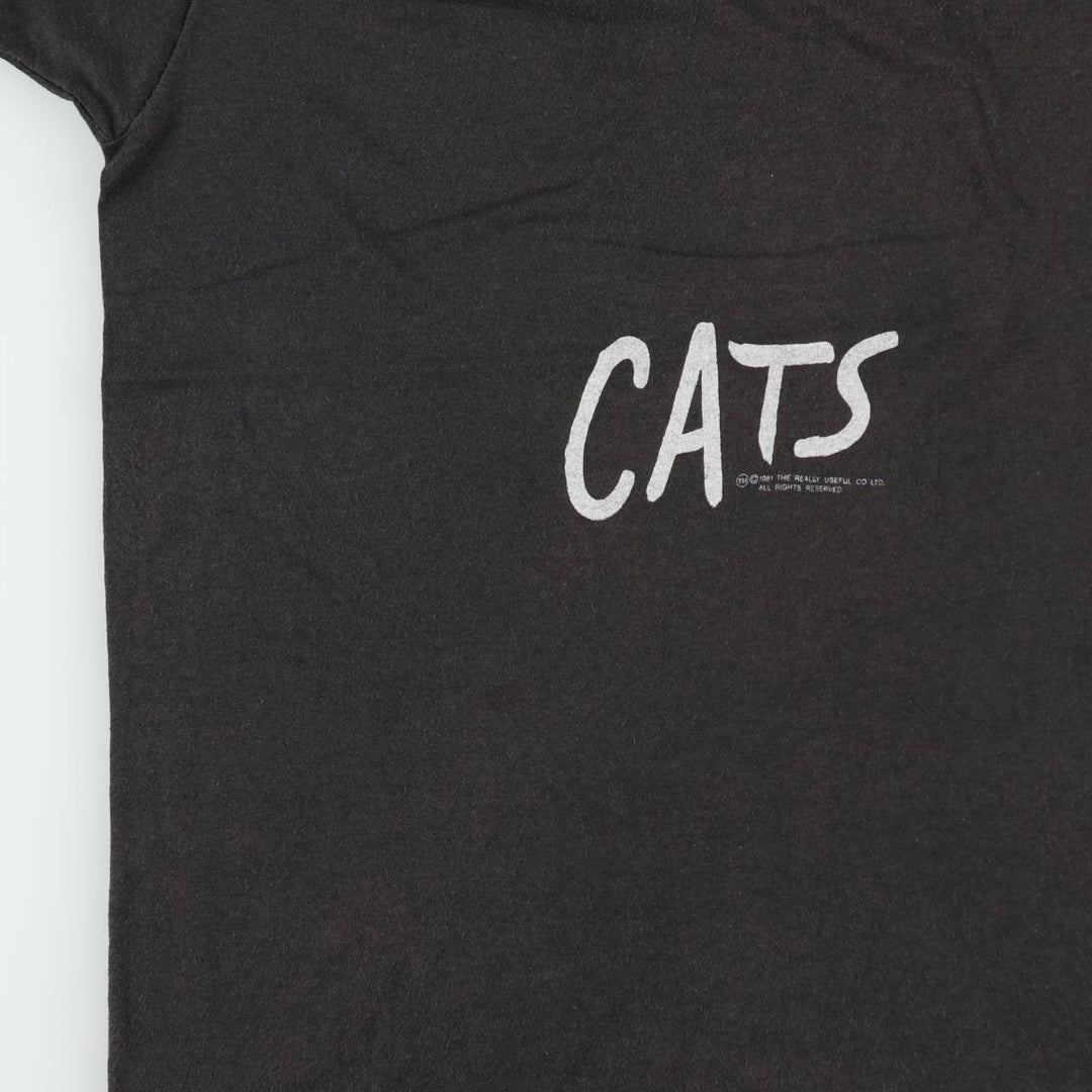 80'S Screen Stars Cats print T-shirt, Made in USA, Men's size L equivalent, Vintage cotton black type Vintage Second Hand