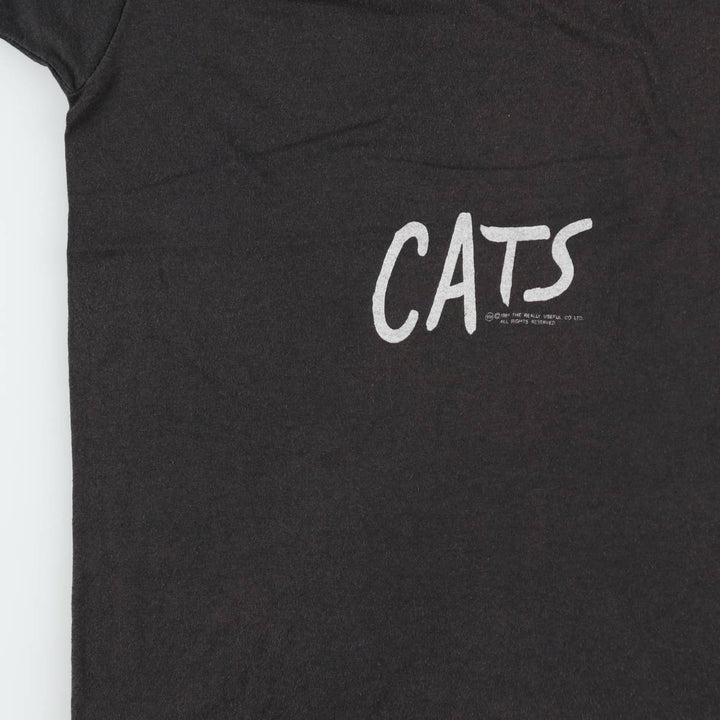 80'S Screen Stars Cats print T-shirt, Made in USA, Men's size L equivalent, Vintage cotton black type Vintage Second Hand