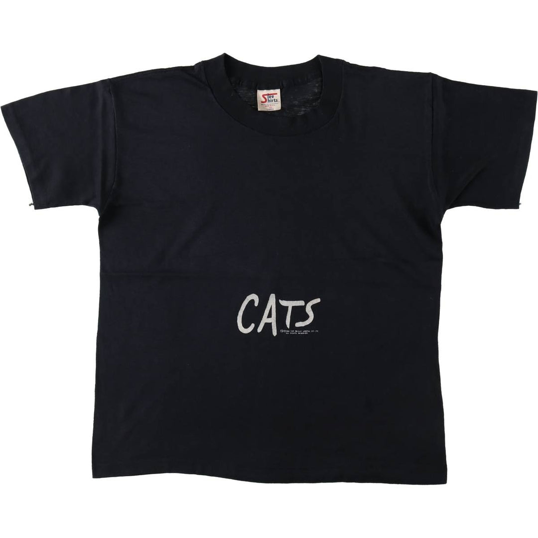 80'S Stee Shirts CATS Print T-Shirt, Made in USA, Men's Size L (Equivalent), Vintage cotton black type Vintage Second Hand