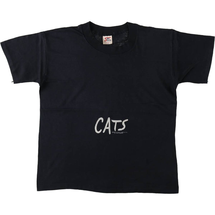 80'S Stee Shirts CATS Print T-Shirt, Made in USA, Men's Size L (Equivalent), Vintage cotton black type Vintage Second Hand
