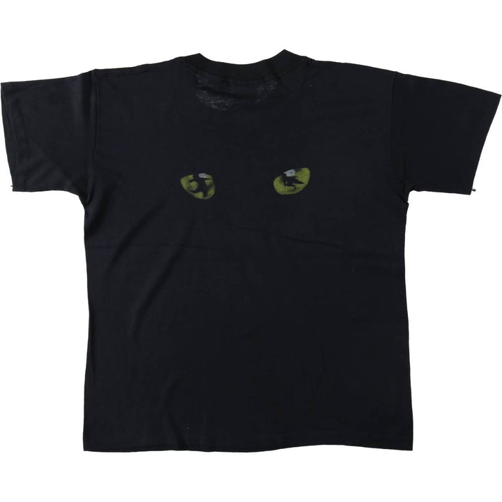 80'S Stee Shirts CATS Print T-Shirt, Made in USA, Men's Size L (Equivalent), Vintage cotton black type Vintage Second Hand