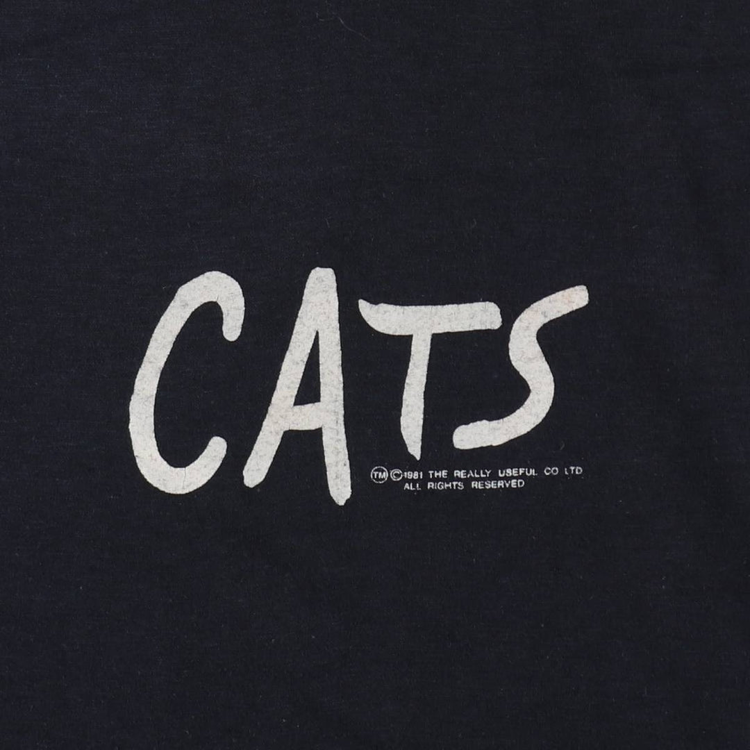 80'S Stee Shirts CATS Print T-Shirt, Made in USA, Men's Size L (Equivalent), Vintage cotton black type Vintage Second Hand