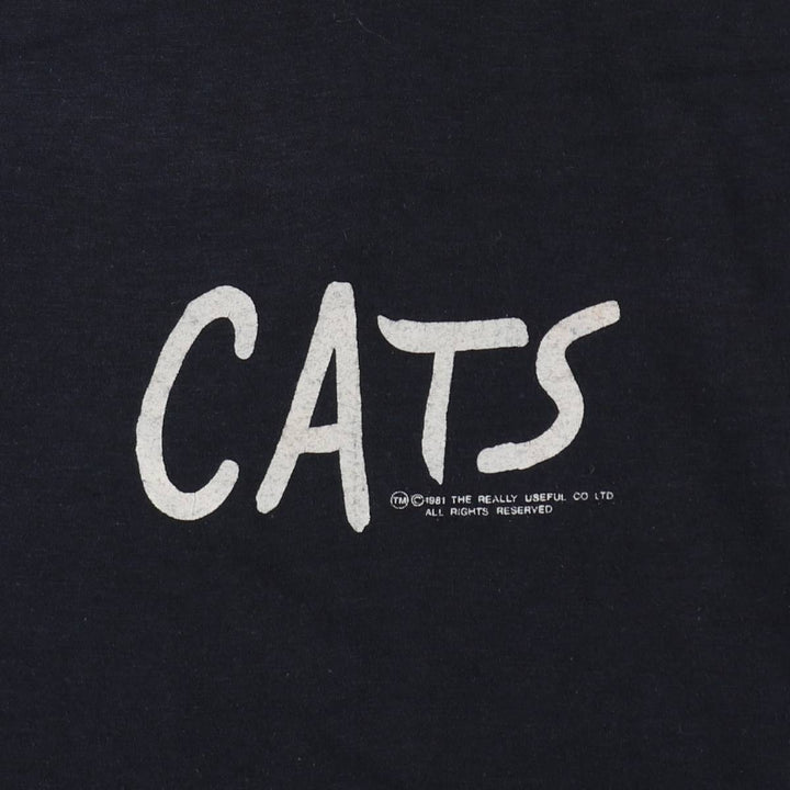 80'S Stee Shirts CATS Print T-Shirt, Made in USA, Men's Size L (Equivalent), Vintage cotton black type Vintage Second Hand