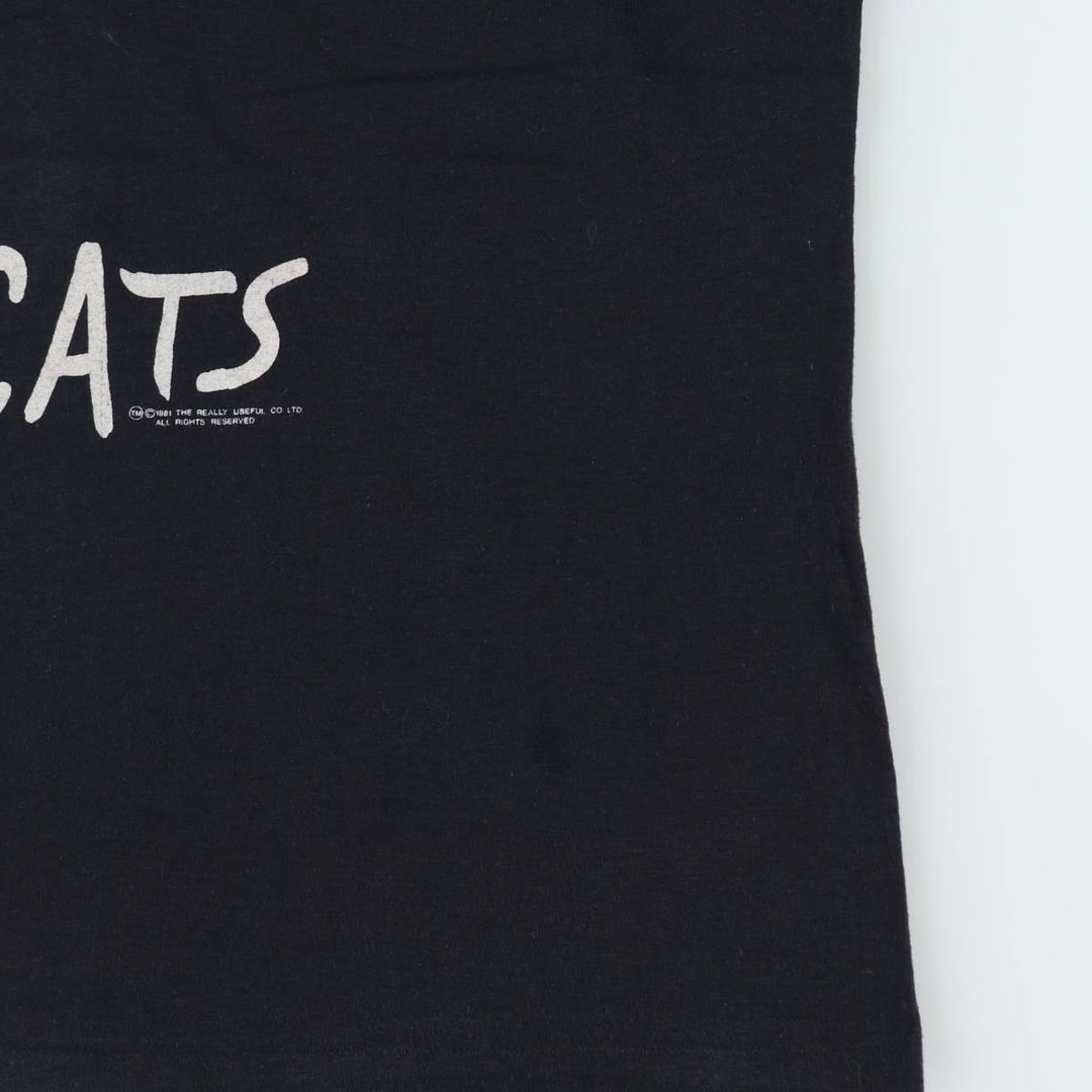 80'S Stee Shirts CATS Print T-Shirt, Made in USA, Men's Size L (Equivalent), Vintage cotton black type Vintage Second Hand