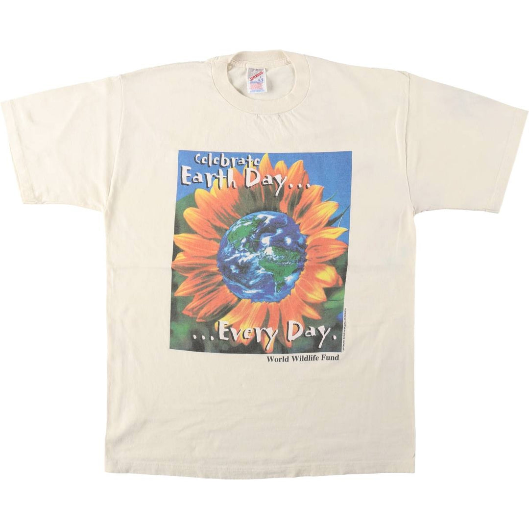 90s-00'S Jerzees floral sunflower pattern photo t-shirt, made in USA, men's size L equivalent, vintage. cotton Beige type Vintage Second Hand