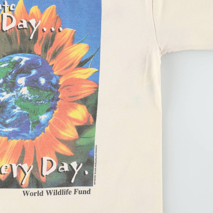 90s-00'S Jerzees floral sunflower pattern photo t-shirt, made in USA, men's size L equivalent, vintage. cotton Beige type Vintage Second Hand