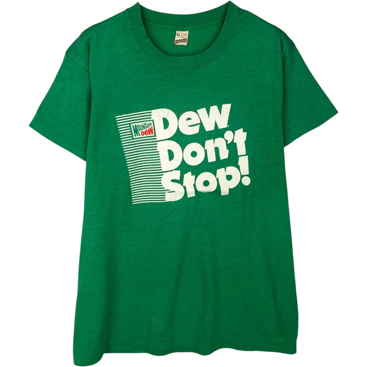 80'S Screen Stars Mountain Dew Advertising T-Shirt, Made in USA, Men's Size XL (approx.) cotton green type Vintage Second Hand
