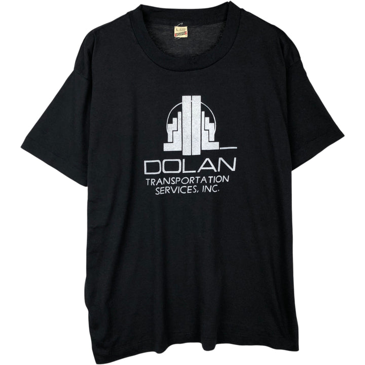 80'S Screen Stars DOLAN TRANSPORTATION SERVICES advertising T-shirt, Made in USA, Men's size L (approx.) cotton black type Vintage Second Hand