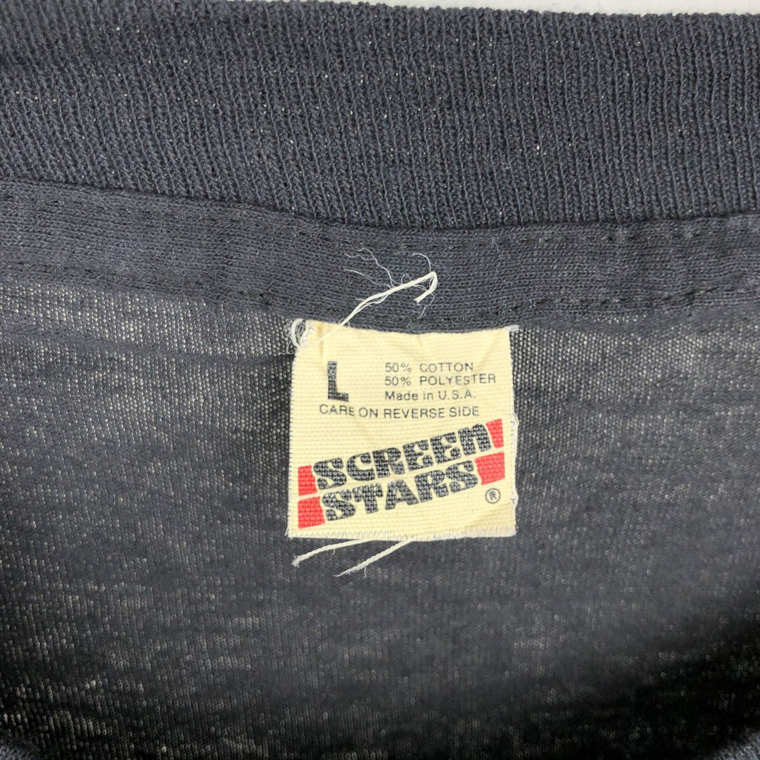 80'S Screen Stars DOLAN TRANSPORTATION SERVICES advertising T-shirt, Made in USA, Men's size L (approx.) cotton black type Vintage Second Hand