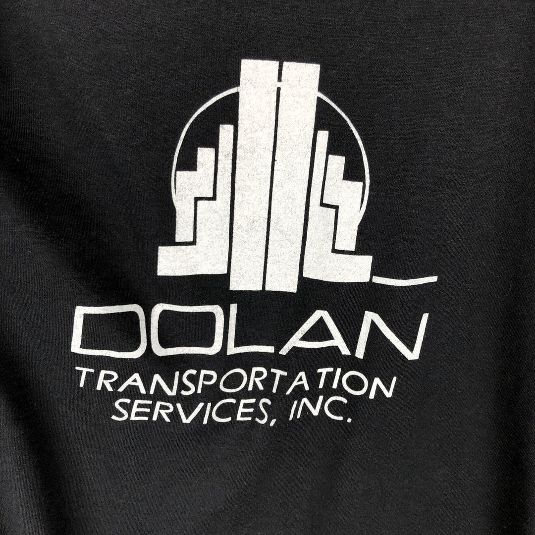80'S Screen Stars DOLAN TRANSPORTATION SERVICES advertising T-shirt, Made in USA, Men's size L (approx.) cotton black type Vintage Second Hand