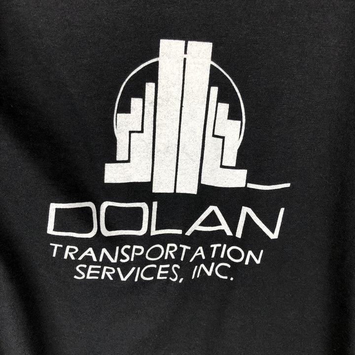 80'S Screen Stars DOLAN TRANSPORTATION SERVICES advertising T-shirt, Made in USA, Men's size L (approx.) cotton black type Vintage Second Hand