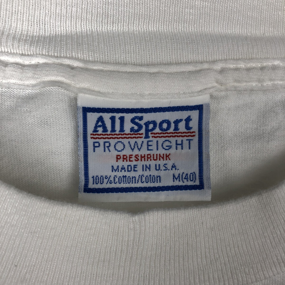 90'S All Sport PROWEIGHT Cat Pattern Animal T-Shirt, Made in USA, Men's Size M (Equivalent), Vintage cotton white type Vintage Second Hand