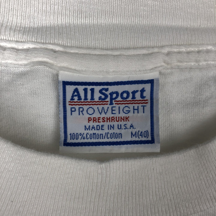 90'S All Sport PROWEIGHT Cat Pattern Animal T-Shirt, Made in USA, Men's Size M (Equivalent), Vintage cotton white type Vintage Second Hand