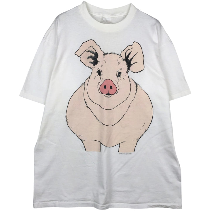 90'S Animal Pattern Pig Pattern Animal T-Shirt Men's XL equivalent Vintage unclear white type Vintage Second Hand
