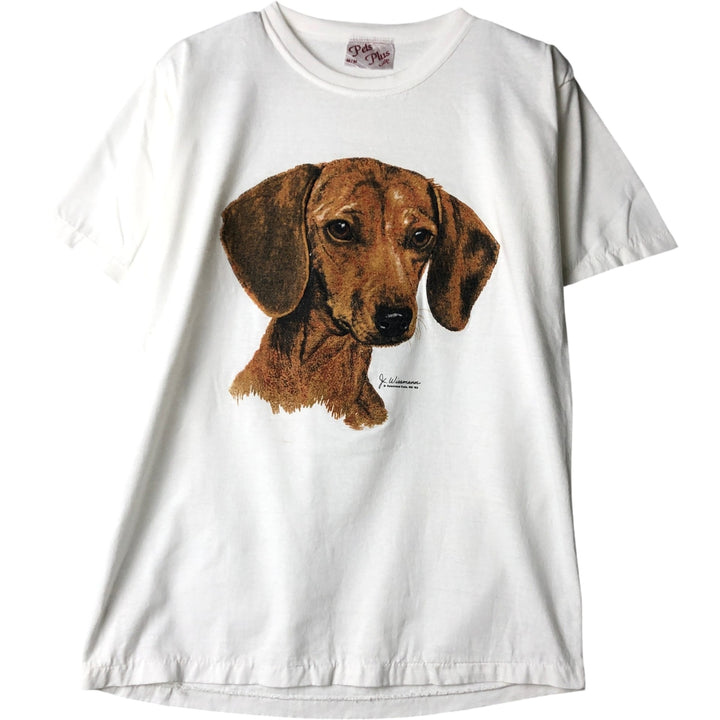 90'S Pets Plus Dog Print Animal T-Shirt, Made in Canada, Men's Size M (approx.), Vintage cotton white type Vintage Second Hand