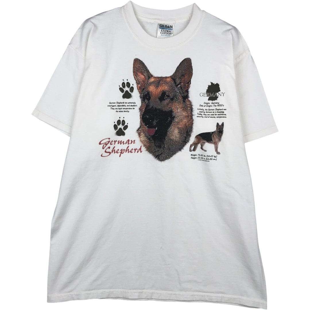 Gildan German Shepherd Dog Animal T-Shirt (Men's Size L) cotton white type Vintage Second Hand