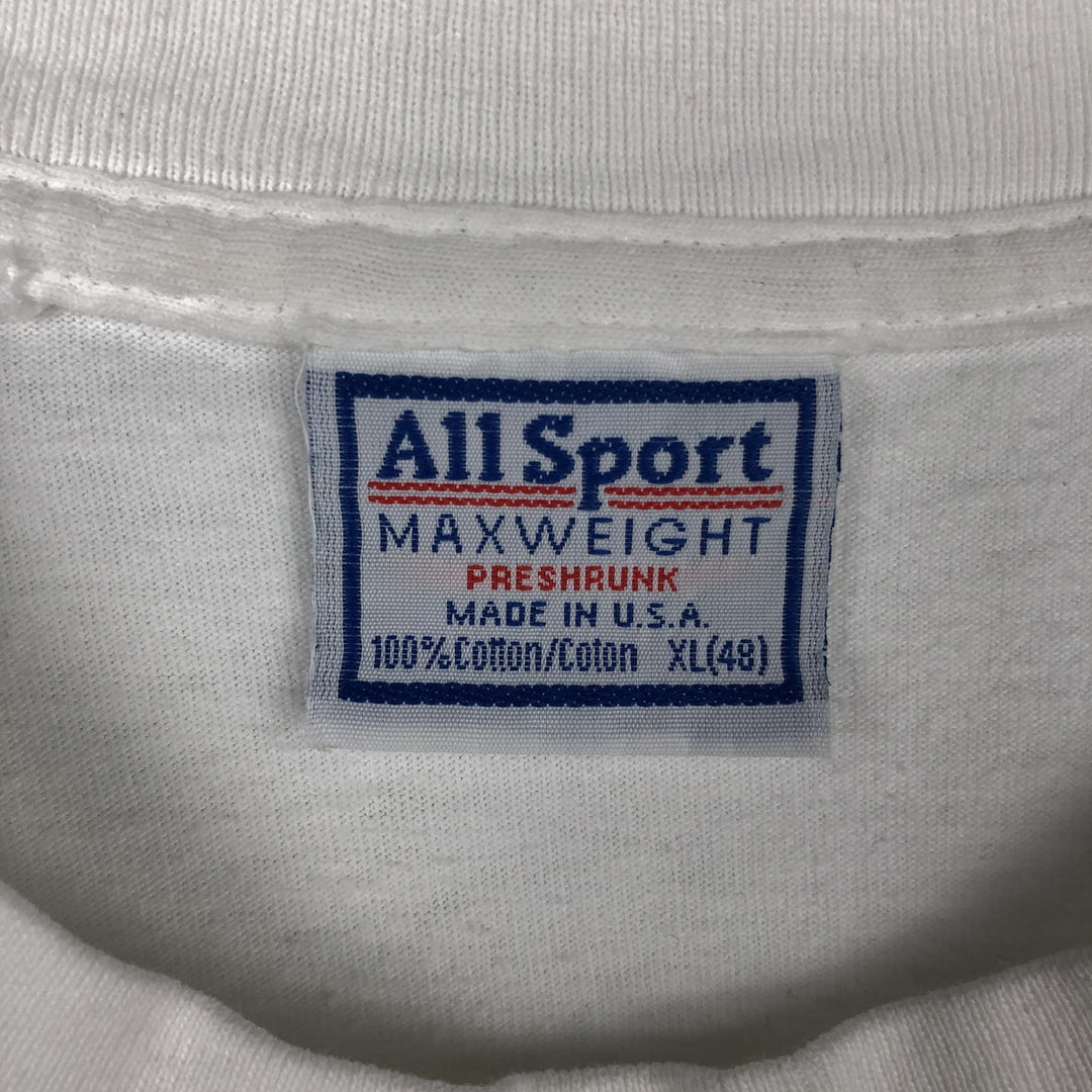 ~90'S All Sport MAXWEIGHT Cat Pattern Animal T-Shirt, Made in USA, Men's XL equivalent, Vintage cotton white type Vintage Second Hand