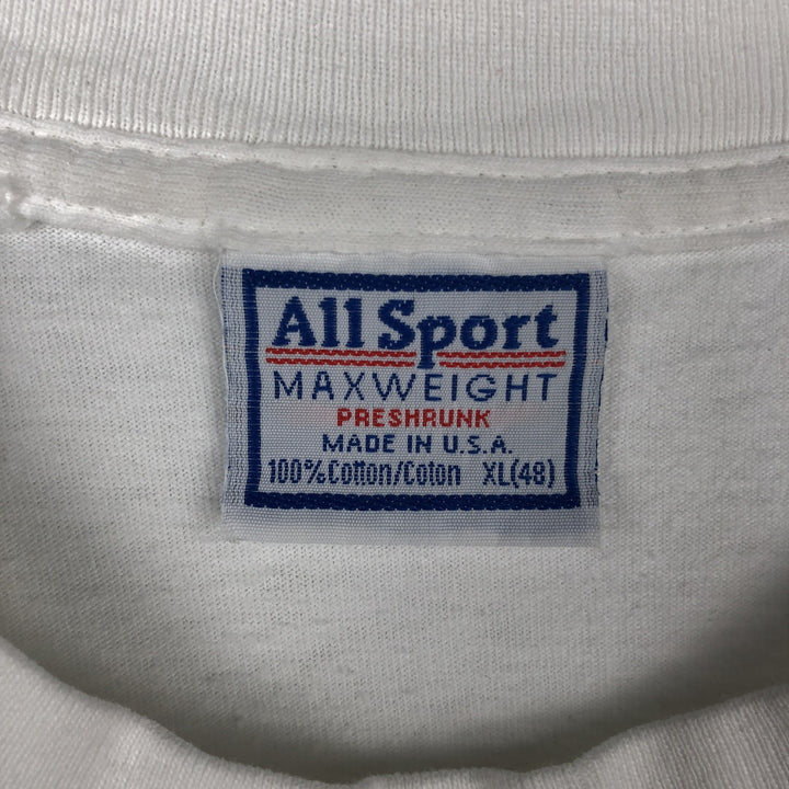~90'S All Sport MAXWEIGHT Cat Pattern Animal T-Shirt, Made in USA, Men's XL equivalent, Vintage cotton white type Vintage Second Hand