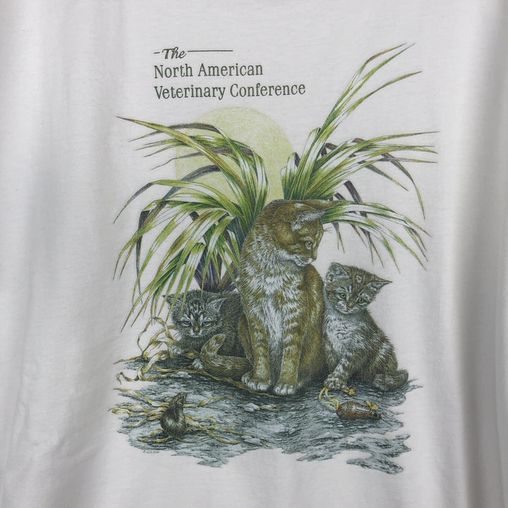 ~90'S All Sport MAXWEIGHT Cat Pattern Animal T-Shirt, Made in USA, Men's XL equivalent, Vintage cotton white type Vintage Second Hand