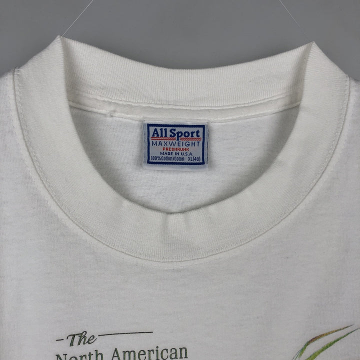 ~90'S All Sport MAXWEIGHT Cat Pattern Animal T-Shirt, Made in USA, Men's XL equivalent, Vintage cotton white type Vintage Second Hand