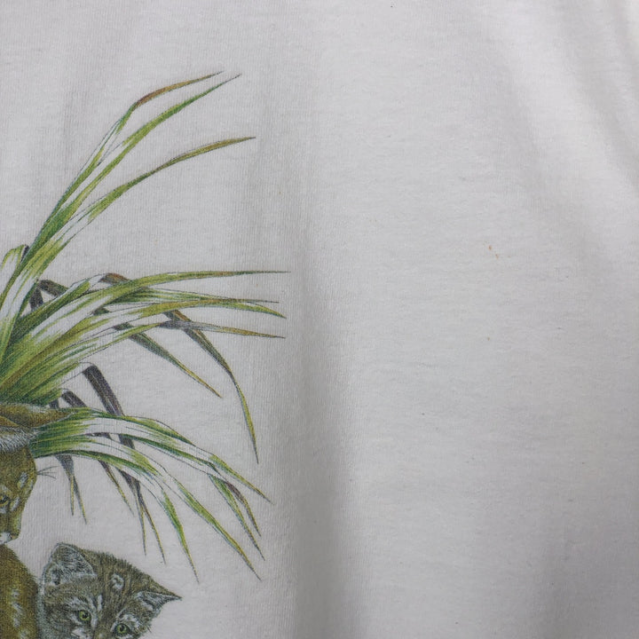 ~90'S All Sport MAXWEIGHT Cat Pattern Animal T-Shirt, Made in USA, Men's XL equivalent, Vintage cotton white type Vintage Second Hand