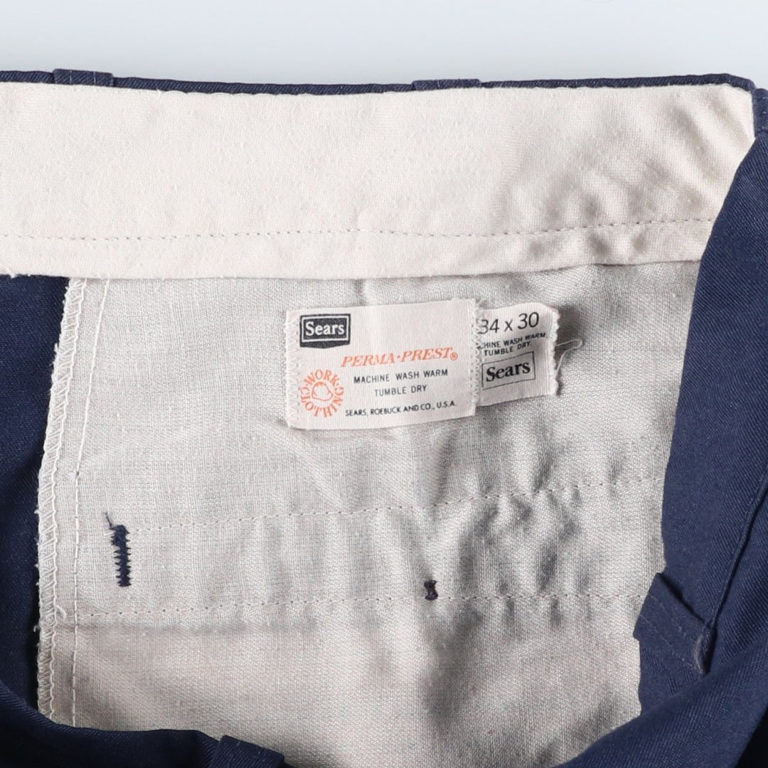 70s-80'S Sears Prema-Prest Work Pants, Men's Size W34 (approx.), Vintage unclear navy blue type Vintage Second Hand