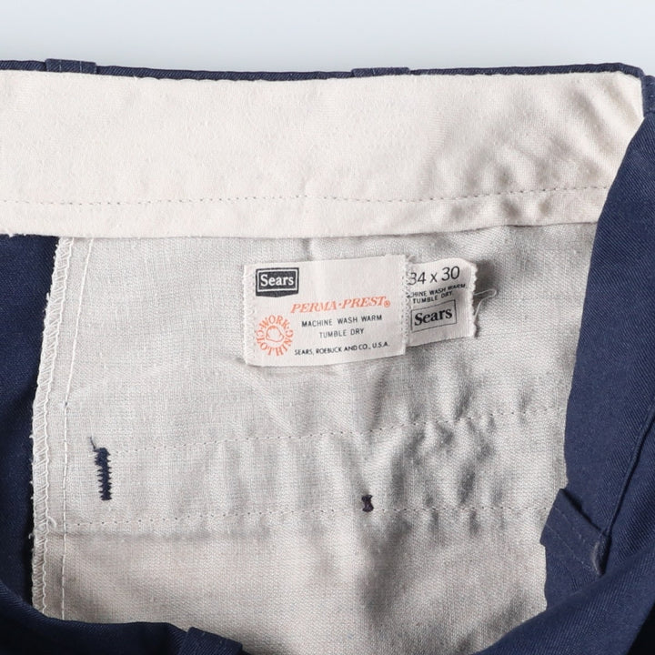 70s-80'S Sears Prema-Prest Work Pants, Men's Size W34 (approx.), Vintage unclear navy blue type Vintage Second Hand