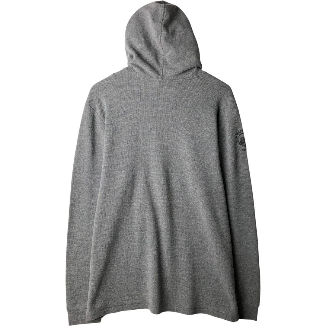 Harley-Davidson Hooded Thermal Long-Sleeve T-Shirt (Waffle Pattern), Men's Size XL (approx.) cotton gray type Vintage Second Hand