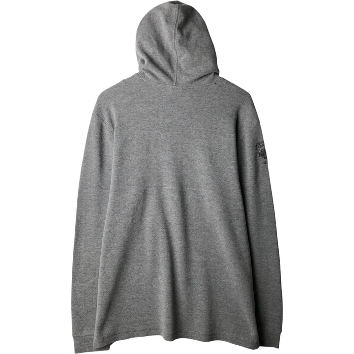 Harley-Davidson Hooded Thermal Long-Sleeve T-Shirt (Waffle Pattern), Men's Size XL (approx.) cotton gray type Vintage Second Hand