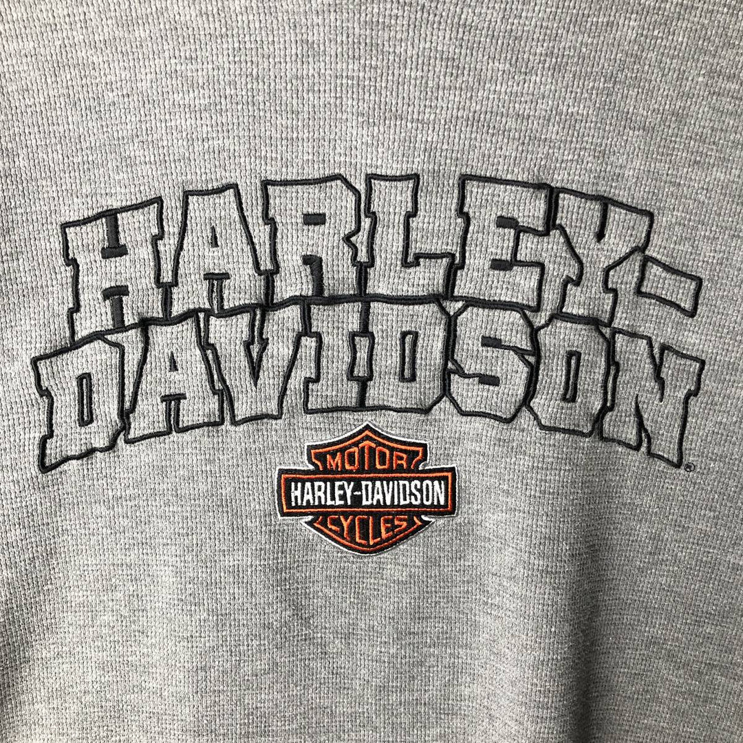 Harley-Davidson Hooded Thermal Long-Sleeve T-Shirt (Waffle Pattern), Men's Size XL (approx.) cotton gray type Vintage Second Hand