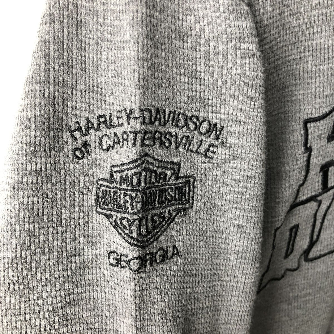 Harley-Davidson Hooded Thermal Long-Sleeve T-Shirt (Waffle Pattern), Men's Size XL (approx.) cotton gray type Vintage Second Hand