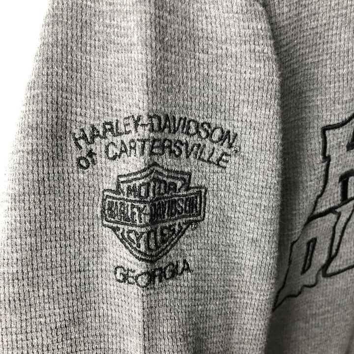 Harley-Davidson Hooded Thermal Long-Sleeve T-Shirt (Waffle Pattern), Men's Size XL (approx.) cotton gray type Vintage Second Hand