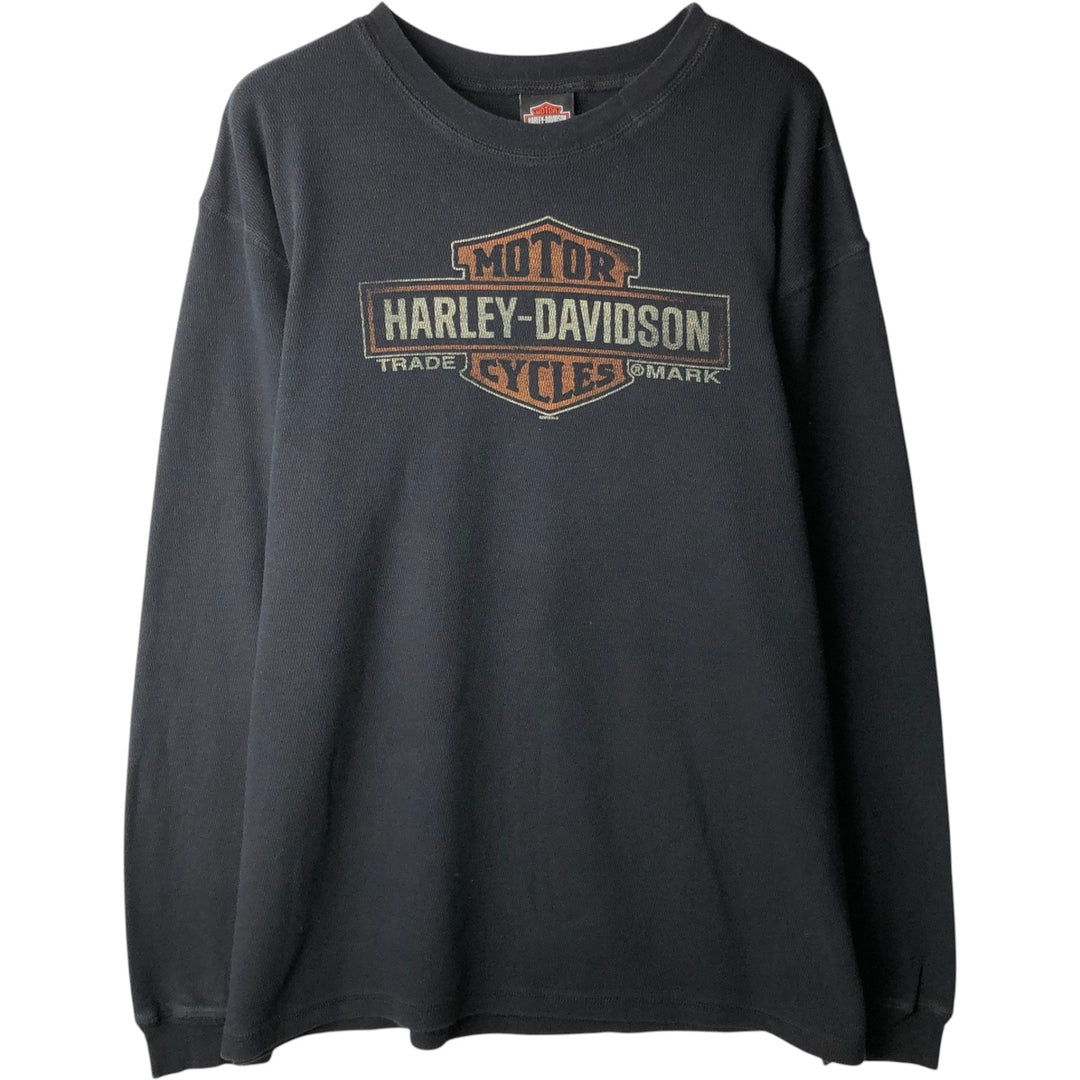 Harley-Davidson Motorcycle Thermal Long-Sleeve T-Shirt, Honeycomb Pattern, Made in USA, Men's Size XL (approx.) cotton black type Vintage Second Hand