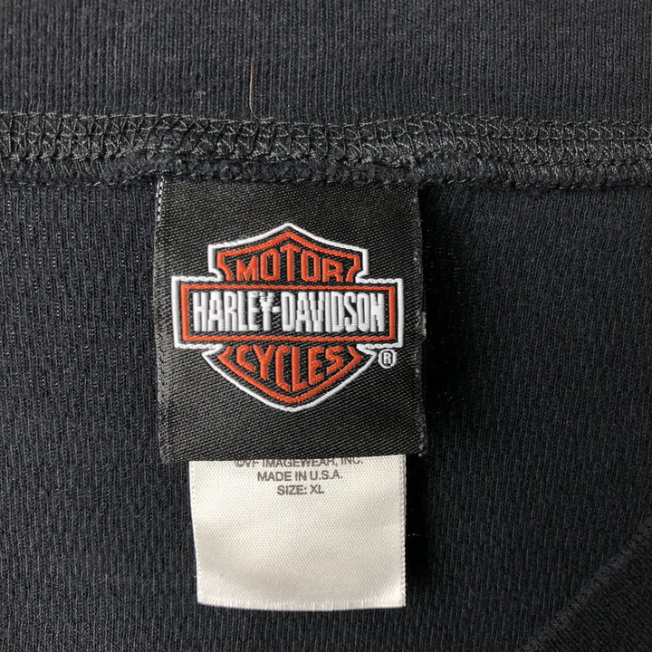 Harley-Davidson Motorcycle Thermal Long-Sleeve T-Shirt, Honeycomb Pattern, Made in USA, Men's Size XL (approx.) cotton black type Vintage Second Hand