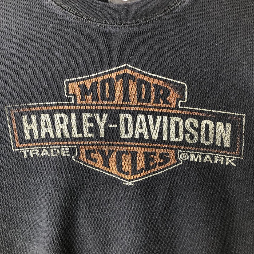 Harley-Davidson Motorcycle Thermal Long-Sleeve T-Shirt, Honeycomb Pattern, Made in USA, Men's Size XL (approx.) cotton black type Vintage Second Hand