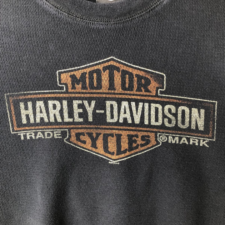 Harley-Davidson Motorcycle Thermal Long-Sleeve T-Shirt, Honeycomb Pattern, Made in USA, Men's Size XL (approx.) cotton black type Vintage Second Hand