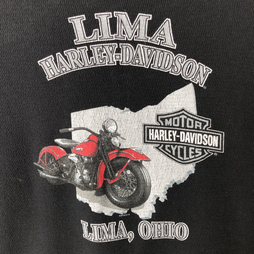 Harley-Davidson Motorcycle Thermal Long-Sleeve T-Shirt, Honeycomb Pattern, Made in USA, Men's Size XL (approx.) cotton black type Vintage Second Hand