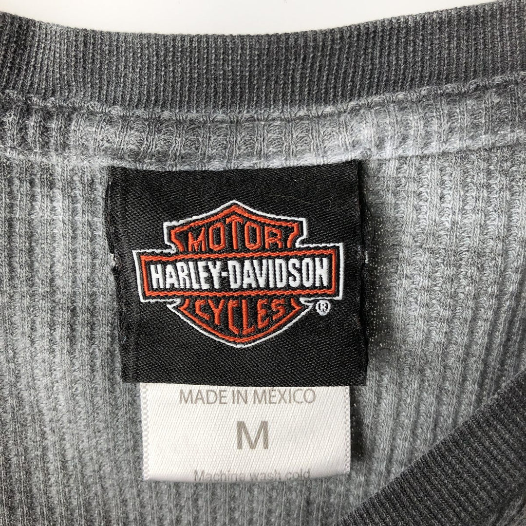 Harley-Davidson Skull Pattern & Eagle Pattern All-Over Print Thermal Long-Sleeve T-Shirt (Men's Size M) cotton gray type Vintage Second Hand