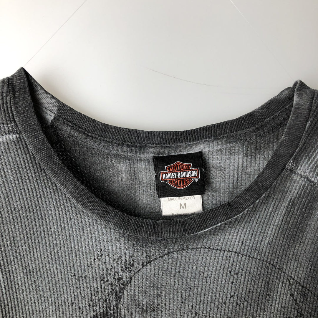 Harley-Davidson Skull Pattern & Eagle Pattern All-Over Print Thermal Long-Sleeve T-Shirt (Men's Size M) cotton gray type Vintage Second Hand