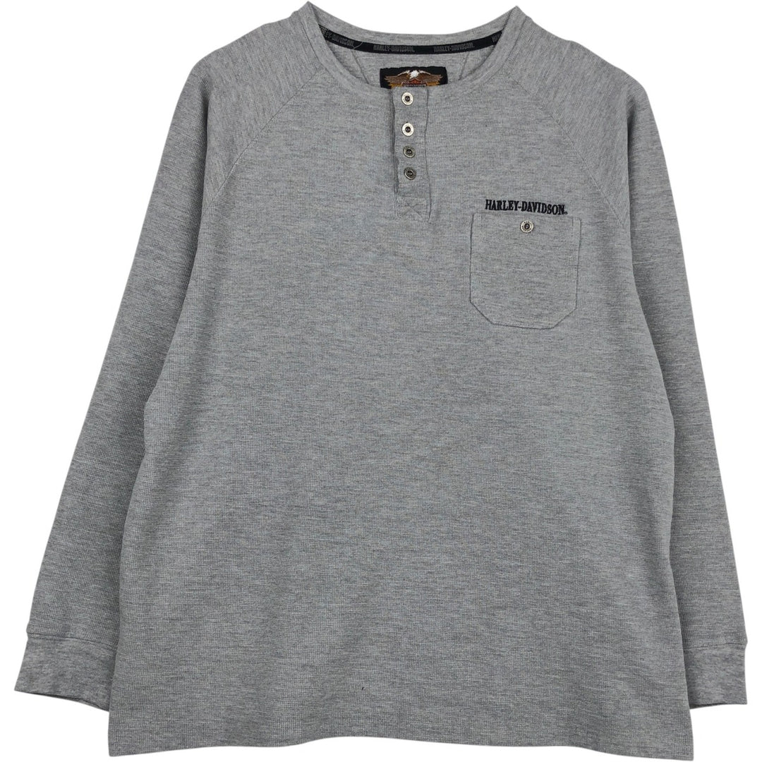 Harley-Davidson Motorcycle Thermal Long-Sleeve T-Shirt, Men's Size M (approx.) cotton gray type Vintage Second Hand