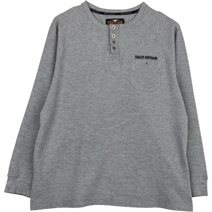 Harley-Davidson Motorcycle Thermal Long-Sleeve T-Shirt, Men's Size M (approx.) cotton gray type Vintage Second Hand