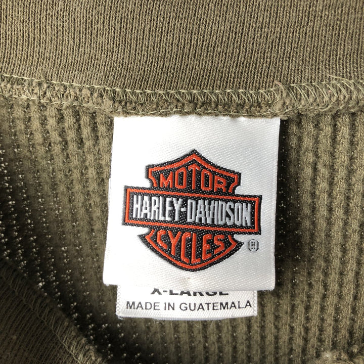 2000'S Harley-Davidson Motorcycle Henley Neck Thermal Long-Sleeve T-Shirt (Waffle Knit) - Men's Size XL (approx.) cotton Khaki type Vintage Second Hand