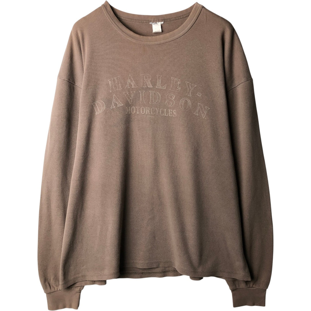 Harley-Davidson Thermal Long-Sleeve T-Shirt, Honeycomb Pattern, Made in USA, Men's Size XXL (approx.) cotton Beige type Vintage Second Hand