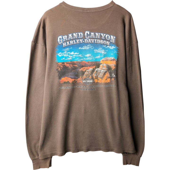 Harley-Davidson Thermal Long-Sleeve T-Shirt, Honeycomb Pattern, Made in USA, Men's Size XXL (approx.) cotton Beige type Vintage Second Hand