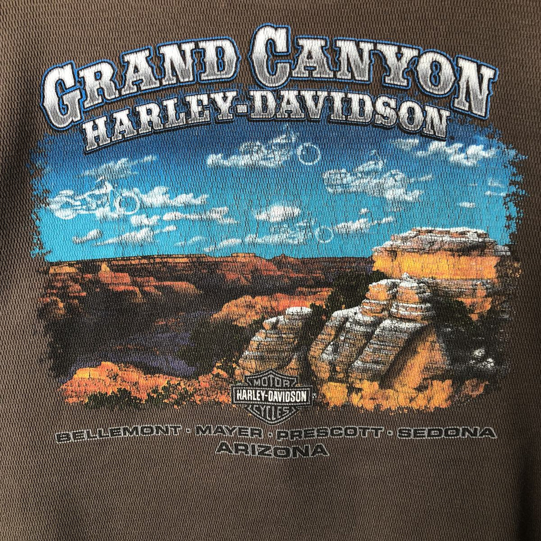 Harley-Davidson Thermal Long-Sleeve T-Shirt, Honeycomb Pattern, Made in USA, Men's Size XXL (approx.) cotton Beige type Vintage Second Hand